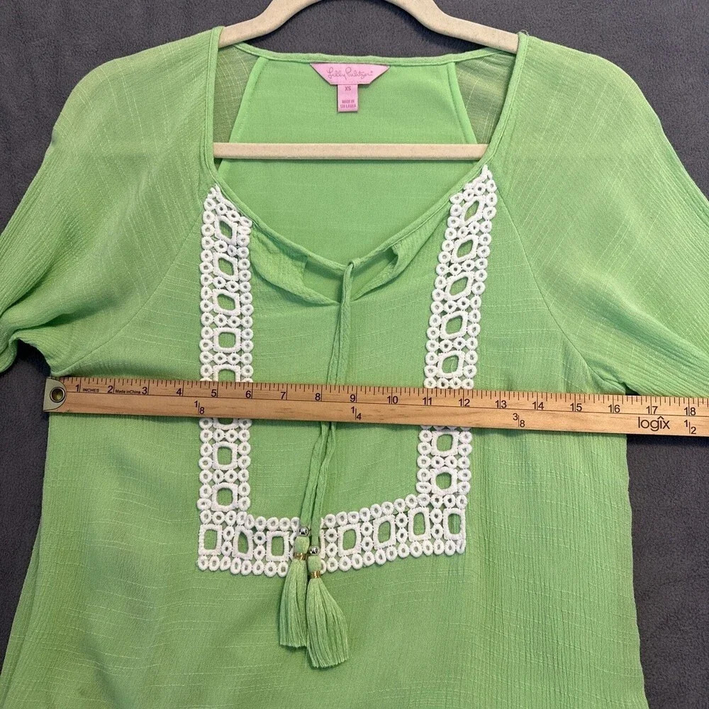 Lilly Pulitzer Amisa Top Mermaid Green Size XS Long Bell Sleeve Peasant Blouse - Picture 8 of 9
